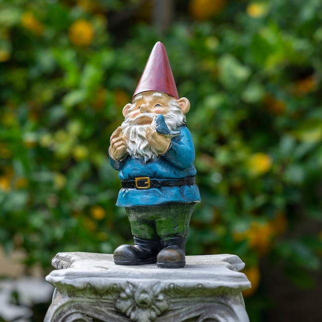 Garden Gnome Holding Bird Figurine, Charming Patio Accent Decor