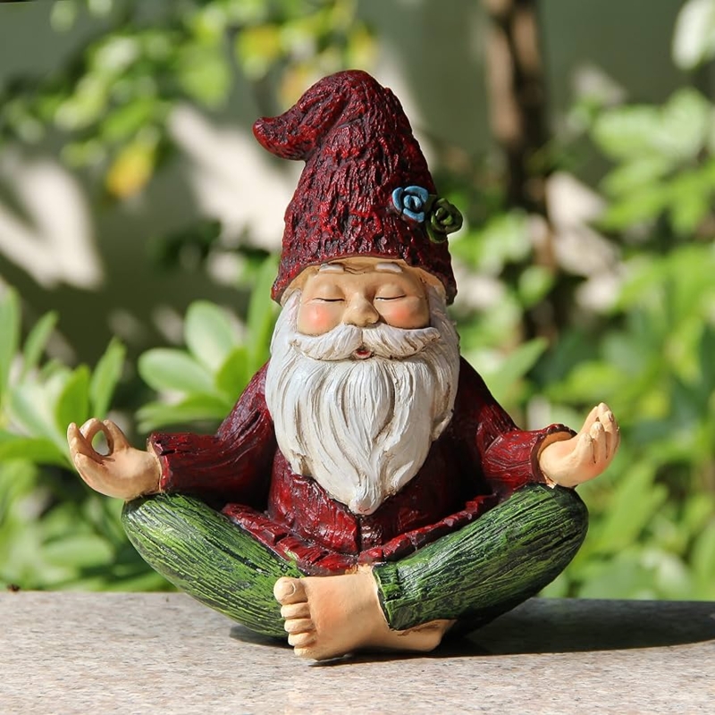 Garden Gnome in Yoga Pose with Solar Flower Light, Zen Garden Accent