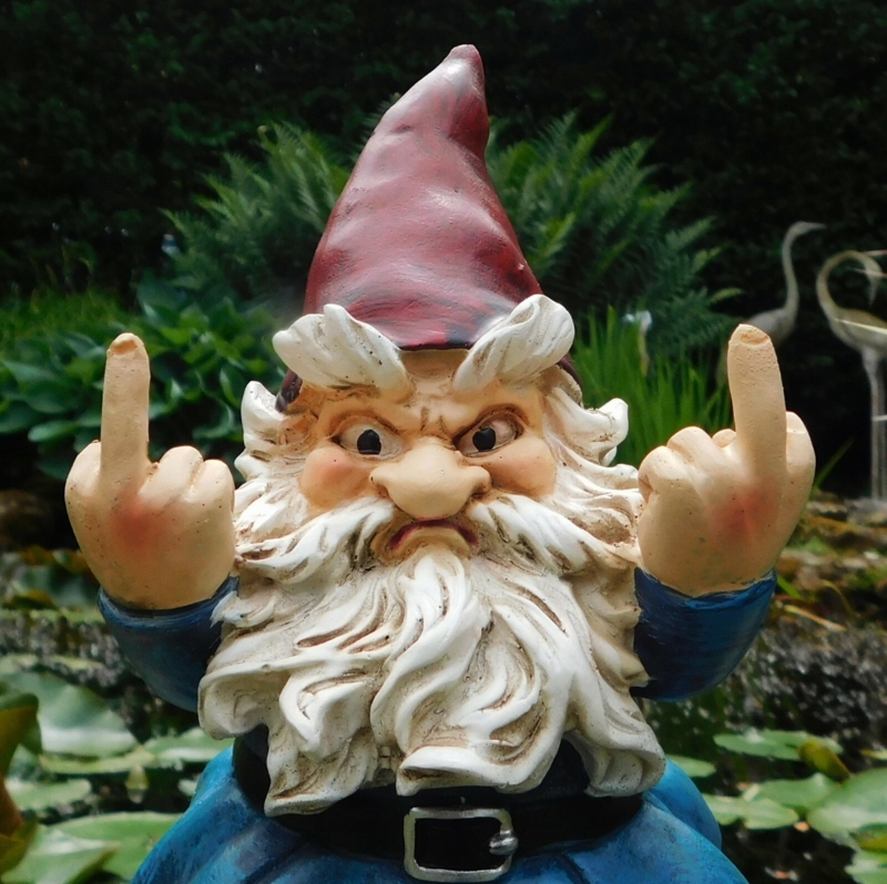 Garden Gnome Novelty Gesture Statue, Irreverent Outdoor Patio Ornament