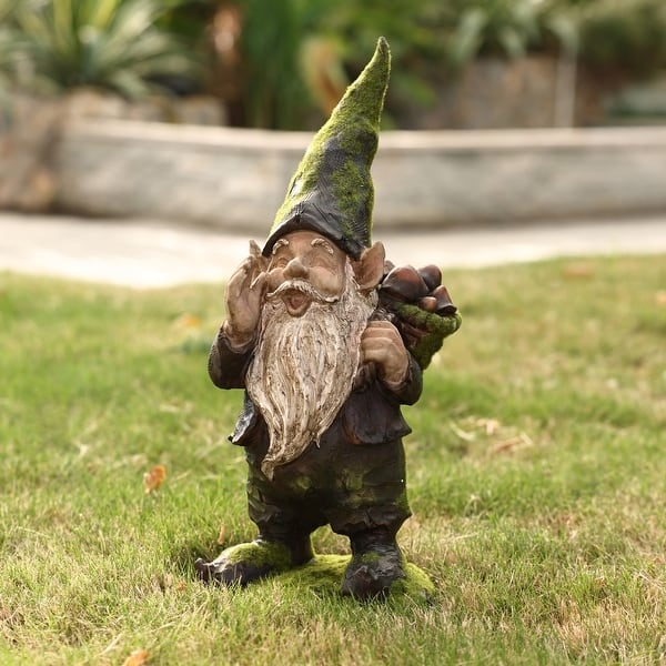 Garden Gnome Sculpture with Vintage Telephone, Funny Garden Accent Piece