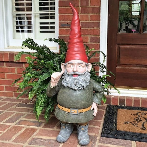 Garden Gnome with Lantern and Pickaxe, Folklore Inspired Garden Statuary