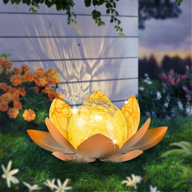 Garden Light Pink Lotus Crackle Glass Solar Outdoor Accent Light