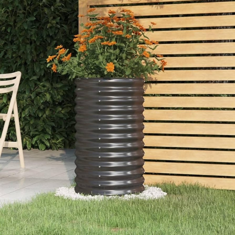 Garden Planter Vertical Ribbed Texture Anthracite Finish Columnar