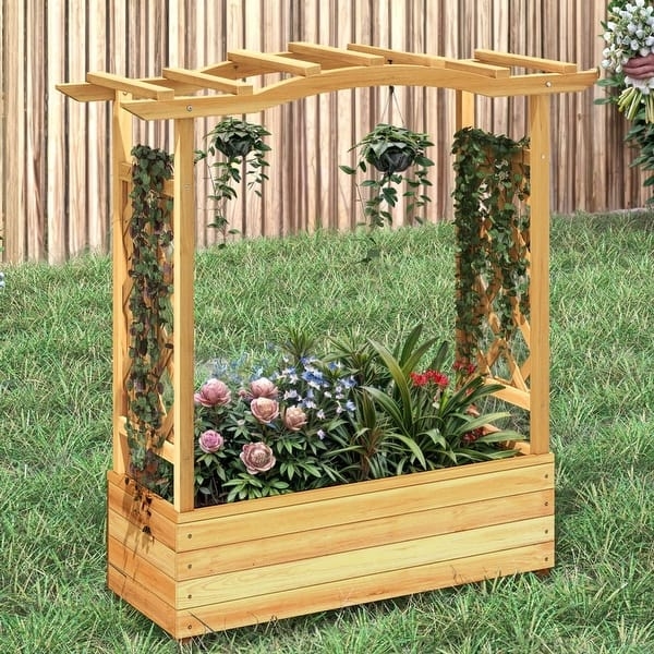 Garden Planter with Arched Trellis, Raised Bed for Climbing Plants