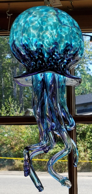 Garden Stake, Hand Blown Glass with Vibrant Marbling