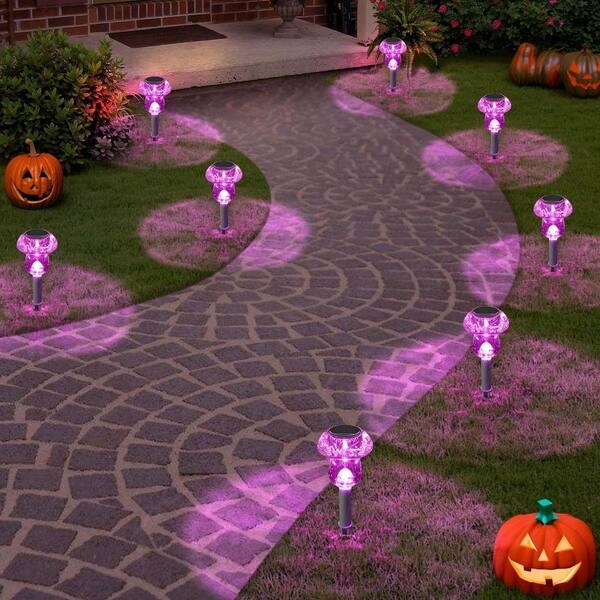 Garden Stake Solar Purple Glow Crackled Glass Globe Ornate Bronze