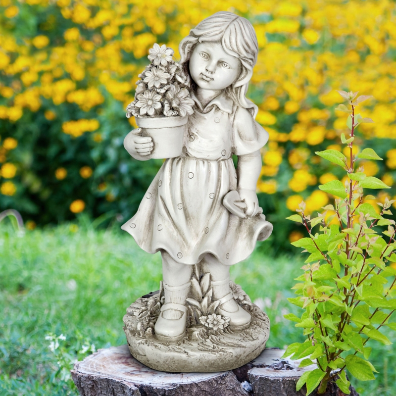Garden Statue 18 Inch Scale Weathered Patina Sun Hat Cottage Style Decor