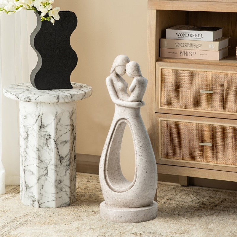 Garden Statue Abstract Mother and Child Embrace Speckled Stone