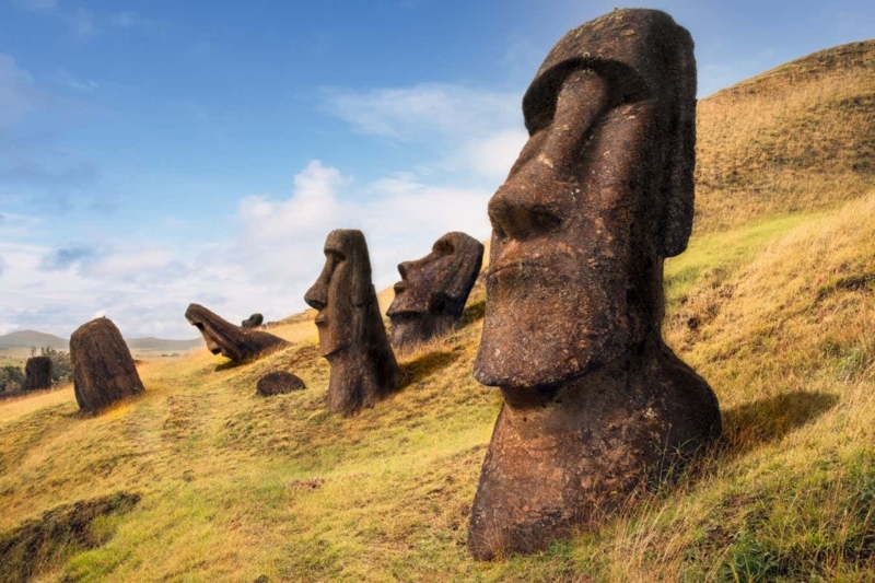 Garden Statue amidst Lush Green Misty Setting for Large Scale Landscape