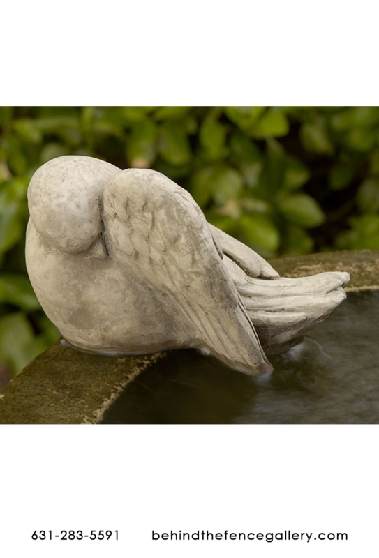 Garden Statue Birdbath Weathered Stone Textured Basin Dove Detail