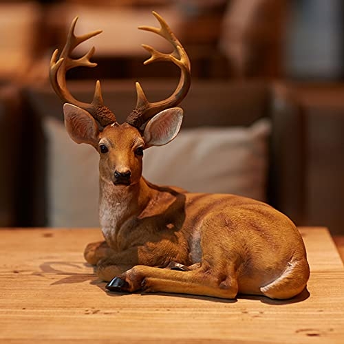 Garden Statue Buck And Doe Pair Spotted Pattern Lying Position Rustic Patio
