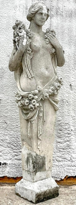 Garden Statue Cast Concrete Classical Spring Maiden Weathered Patina