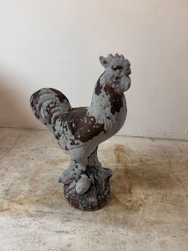 Garden Statue Cast Concrete Rooster Motif Aged Patina Rustic