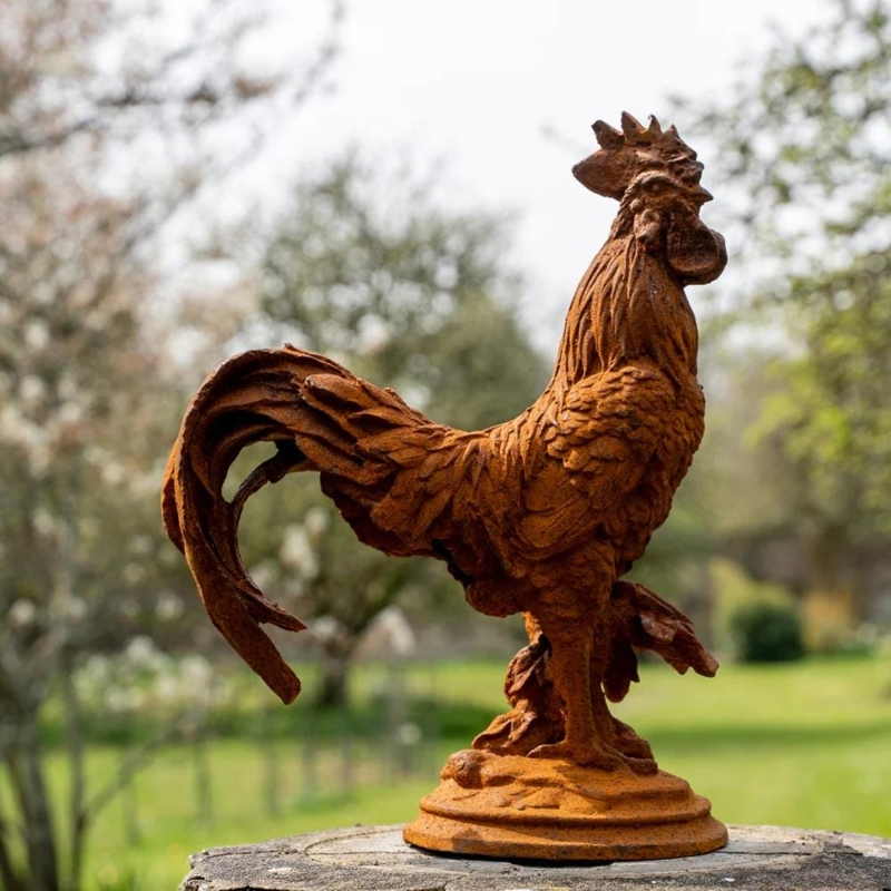 Garden Statue Cast Iron Construction Weathered Rustic Heavy Duty Decor