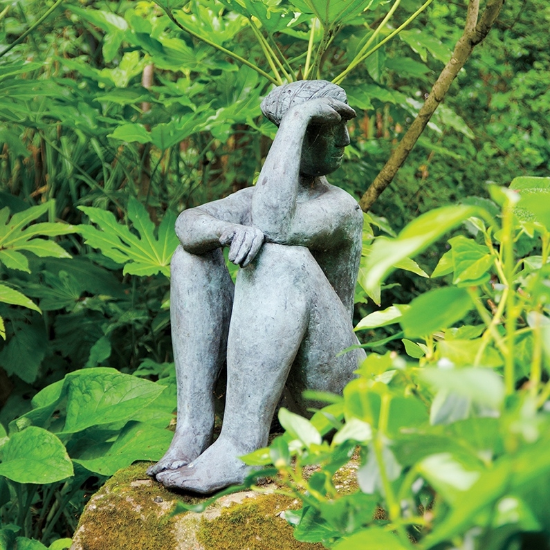 Garden Statue Classical Silhouette Pedestal Base Weathered Stone
