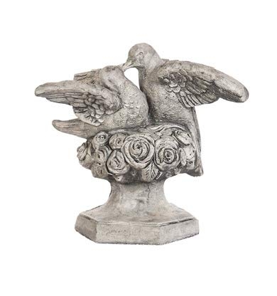 Garden Statue Concrete Kissing Doves Rocky Base Weathered Grey