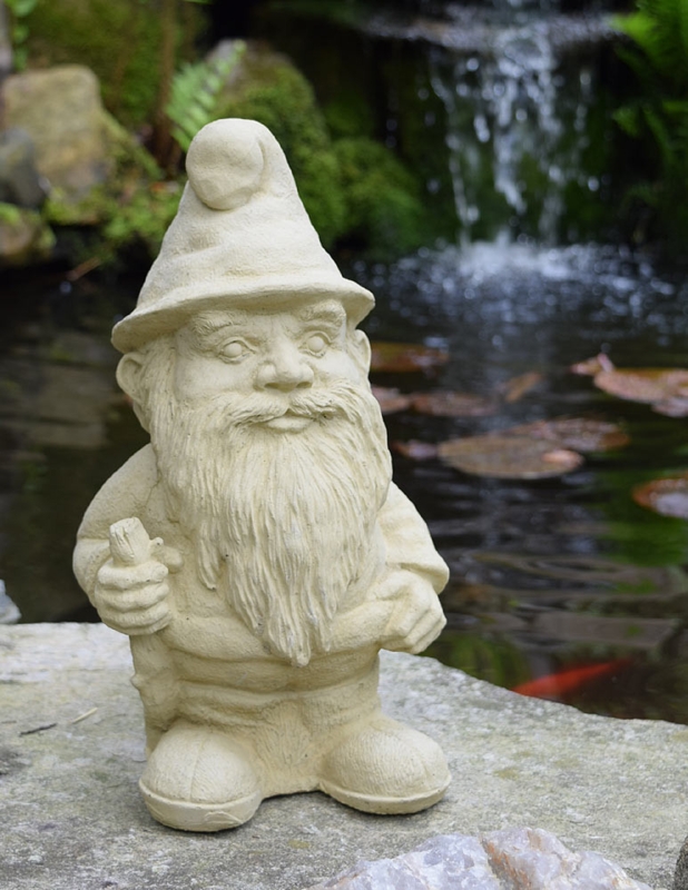 Garden Statue Concrete Woodland Gnome, Rustic Weathered Stone Decor