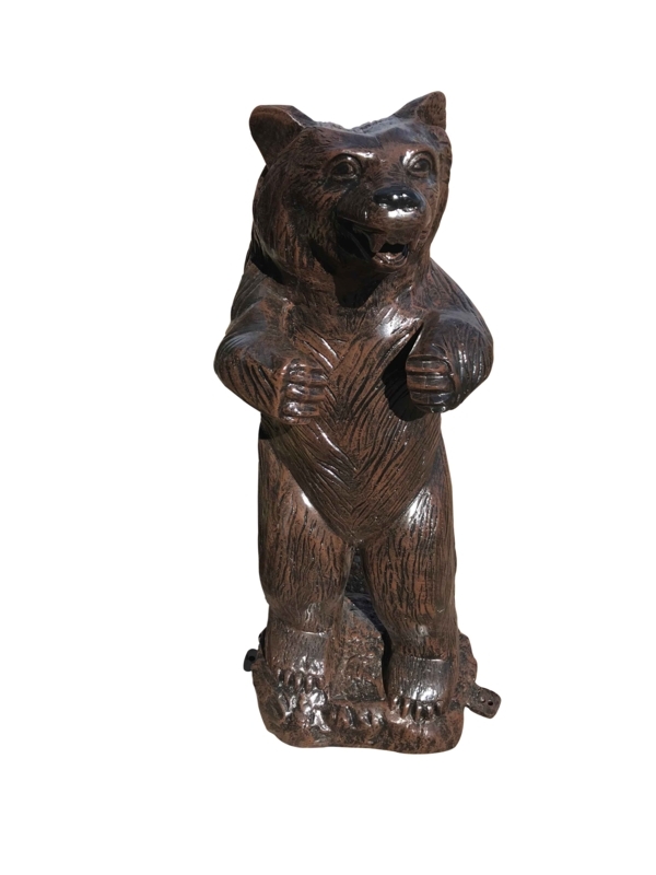 Garden Statue, Dark Metallic Standing Bear Silhouette, Textured Finish