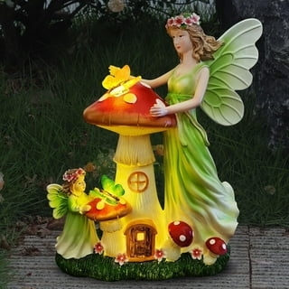 Garden Statue Fairy On Mushroom Spotted Red Cap Whimsical Decor