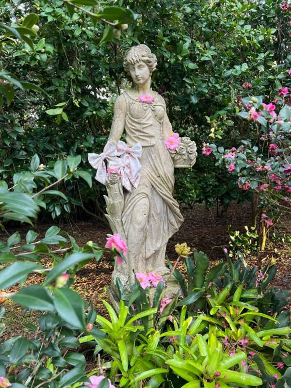 Garden Statue Fluted Pedestal Classical Bust Weathered Stone Styling