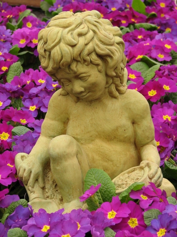 Garden Statue Gardening Cherub with Spade Detail and Basket