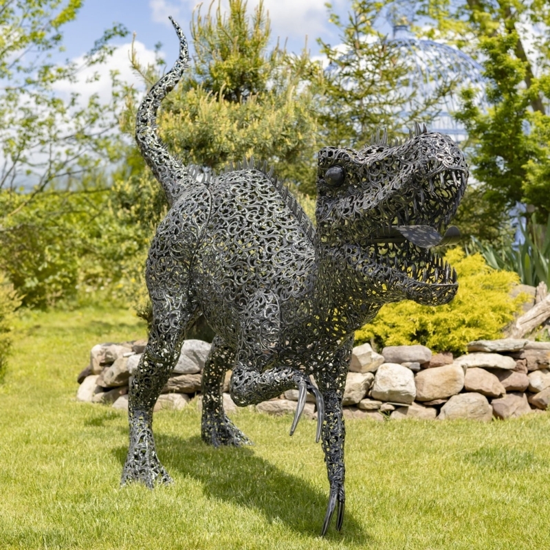 Garden Statue Giant Metal Tyrannosaurus Rex Weathered Bronze Finish
