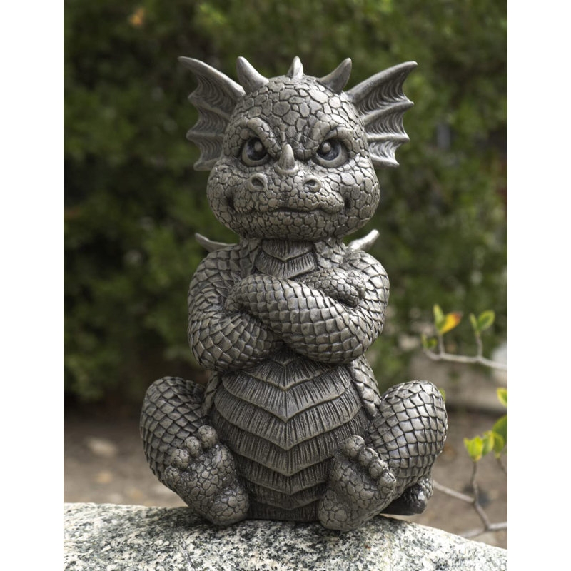 Garden Statue Grumpy Baby Dragon Folded Arms Whimsical Dragon Garden Decor