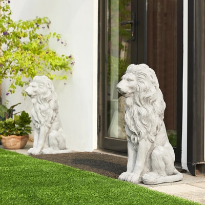 Garden Statue Guardian Lion Silhouette Pedestal Base Classical Decor