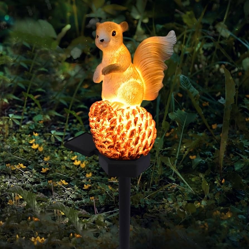 Garden Statue Illuminated Pinecone Squirrel Solar Garden Decor