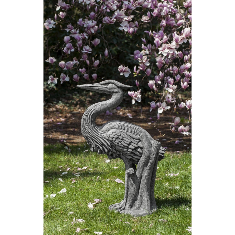 Garden Statue, Large Heron, Cast Stone Texture, Naturalistic Garden Decor