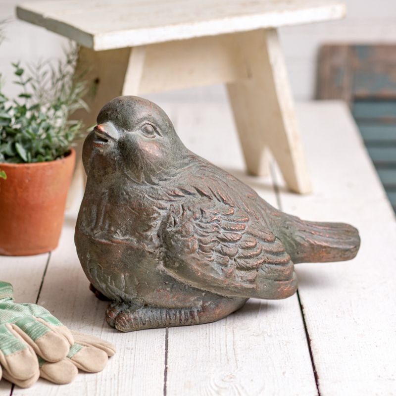 Garden Statue, Large Verdigris Heron, Rustic Farmhouse Lawn Sculpture