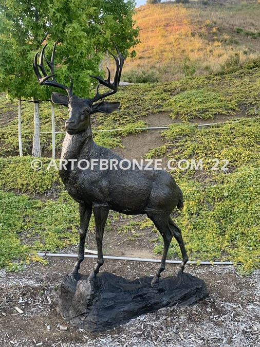 Garden Statue Leaping Pose Monumental Scale Rock Base Detail Leaping Buck Lawn