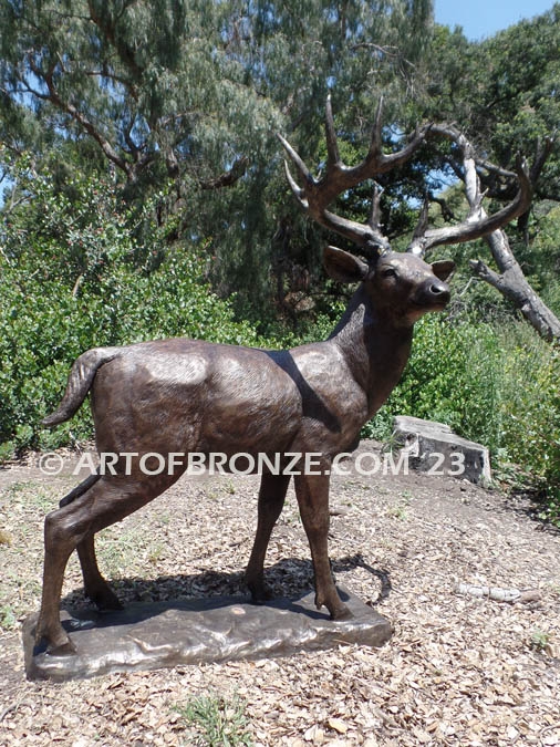 Garden Statue Life Size Deer Bronze Antler Detail Outdoor Pedestal Stately Lawn
