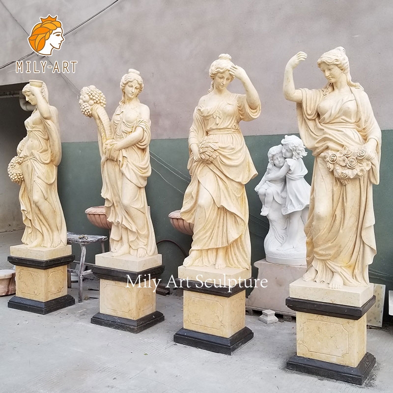 Garden Statue Life Size Neoclassical Four Seasons Beige Marble Set