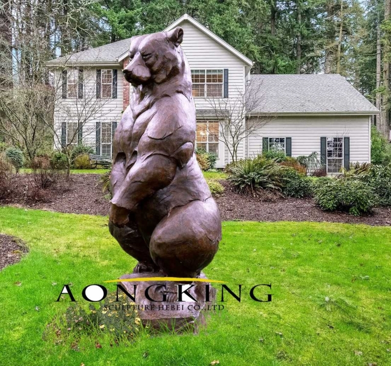 Garden Statue Life Size Walking Pose Etched Fur Texture Bronze Toned