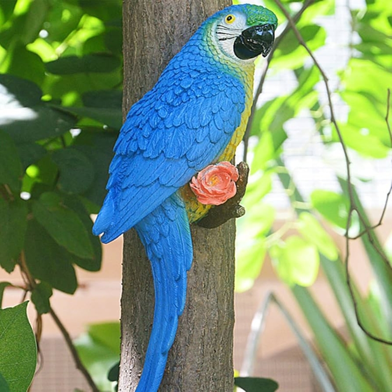 Garden Statue Lifelike Parrot Silhouette Vibrant Colors