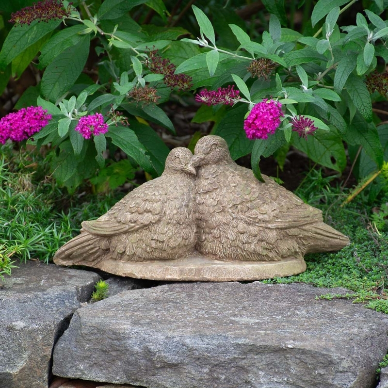 Garden Statue Lovebird Sculpture Weathered Stone Finish Traditional Decor