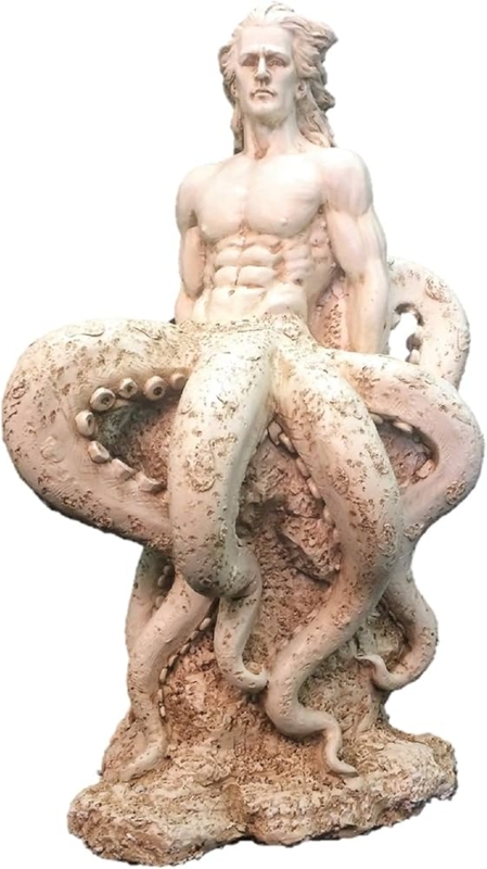 Garden Statue Male Mermaid Reclining Pose Distressed Antique White