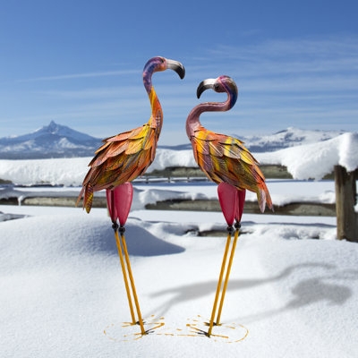 Garden Statue Metal Flamingo Silhouette Rainbow Gradient