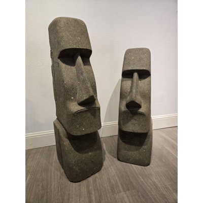 Garden Statue Moai Head Porous Texture Weathered Island Style Decor