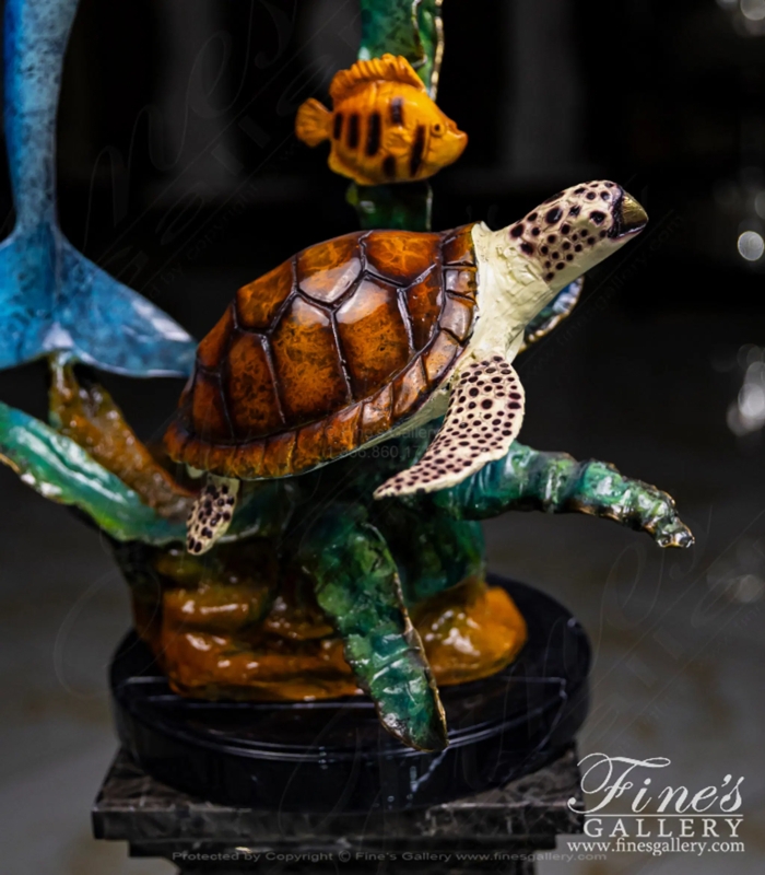 Garden Statue Multi Species Marine Composition Bronze Turtle And Fish
