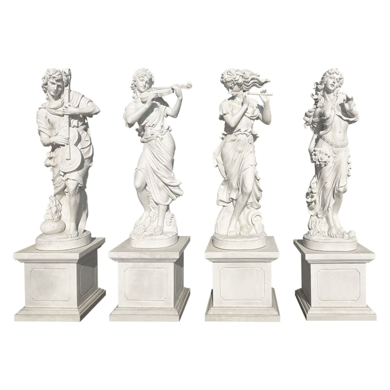 Garden Statue Musical Themed Four Piece Set on Pedestals