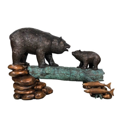 Garden Statue Oversized Bear Family Rustic Bronze Patina Finish
