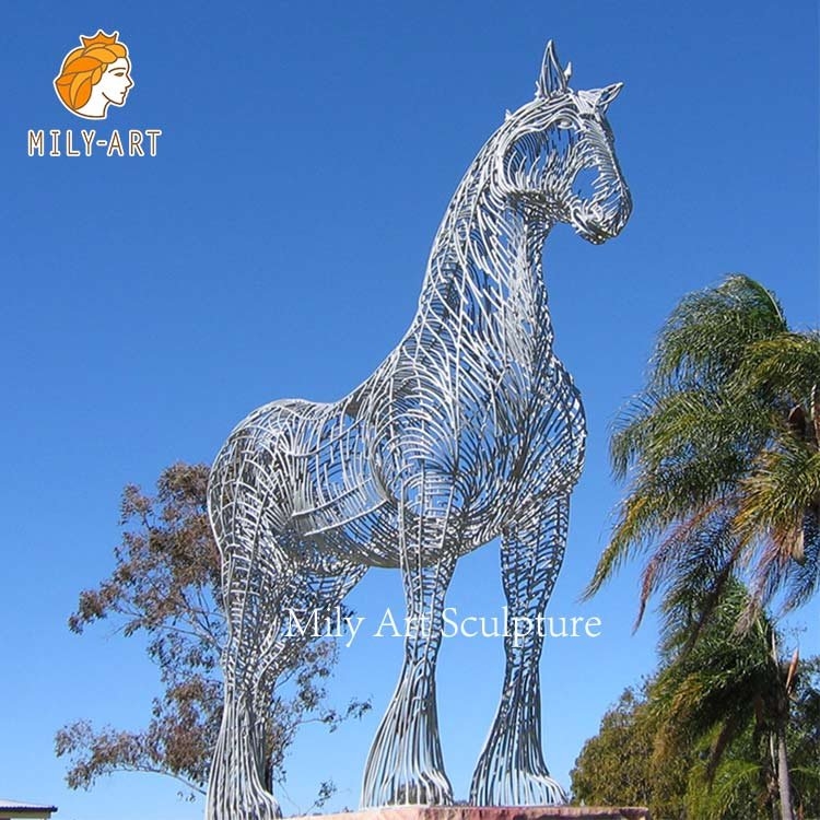 Garden Statue Polished Metal Hollow Geometric Horse Life Size Modern
