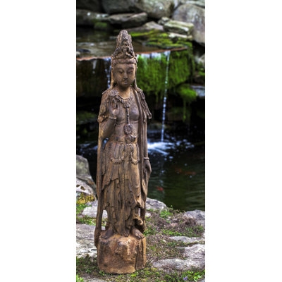 Garden Statue Quan Yin Deity On Lotus Pedestal Serene Focal Point