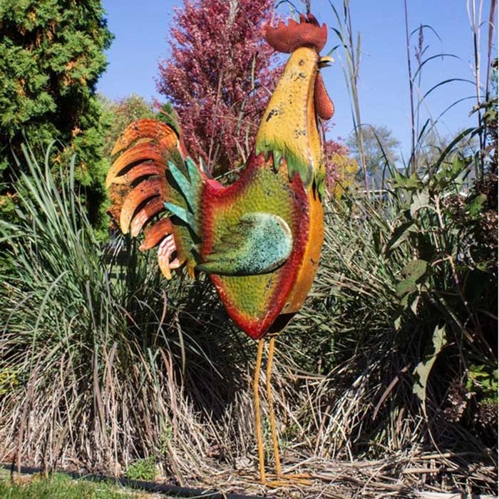 Garden Statue Rainbow Tail Iridescent Finish Tiered Feathers Decor