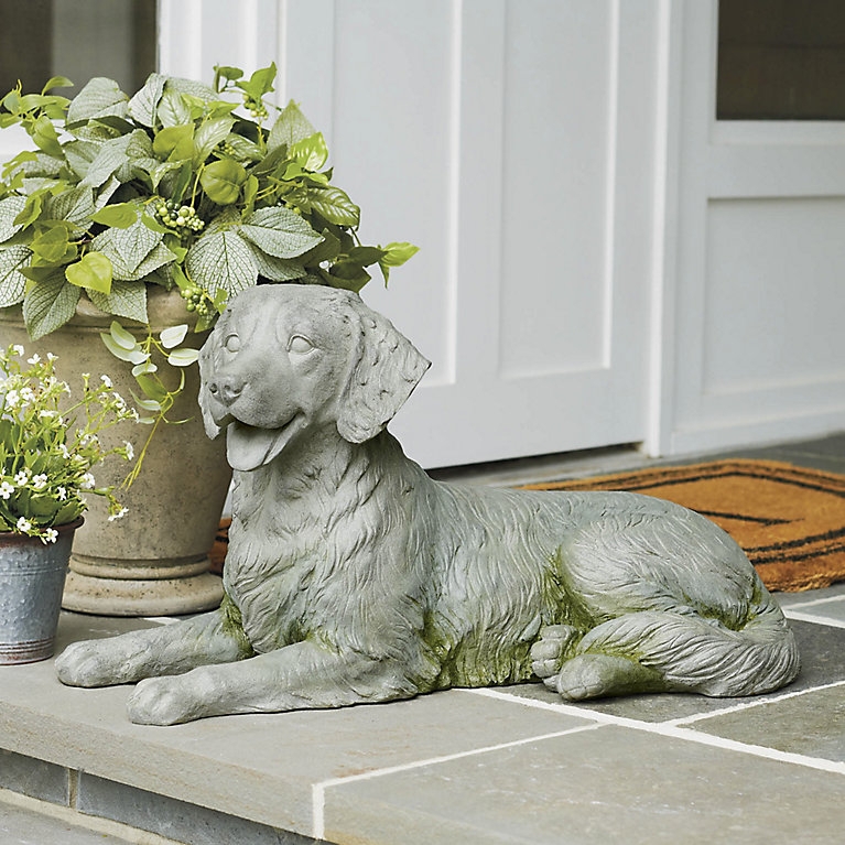 Garden Statue Realistic Golden Retriever In Resting Pose