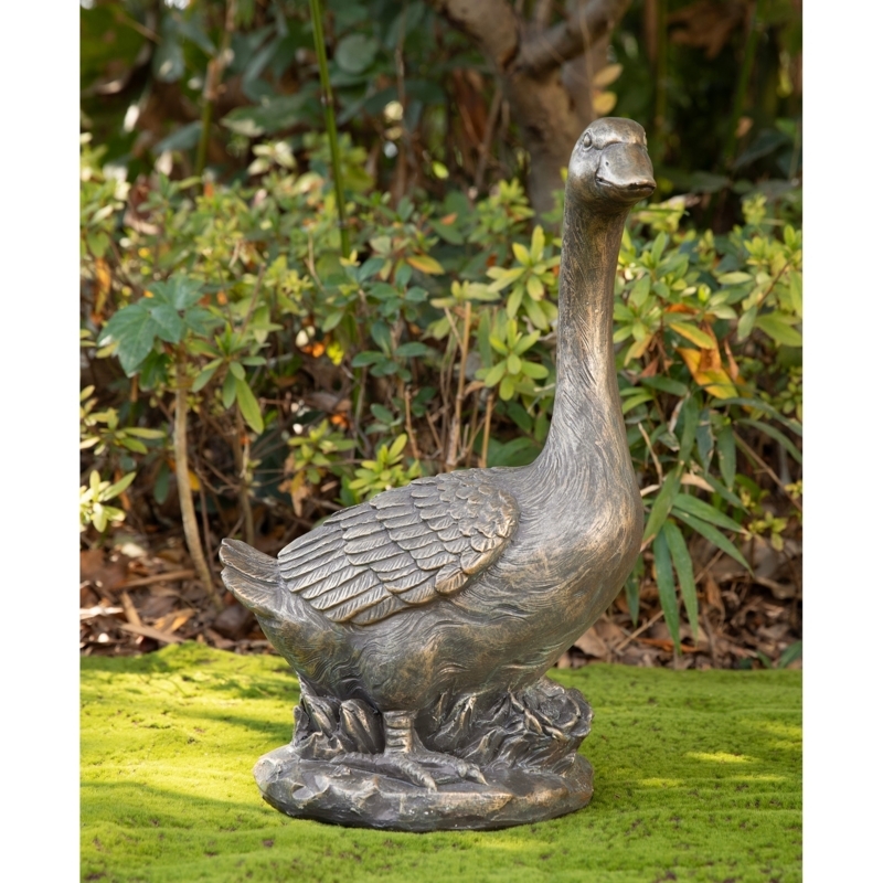 Garden Statue: Realistic White Goose with Feather Texture, Farmhouse