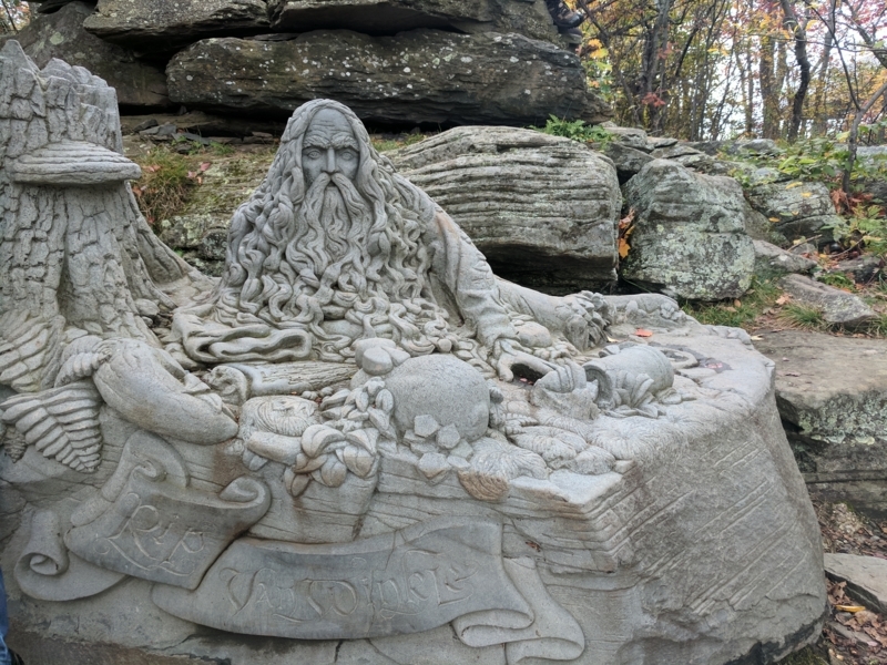 Garden Statue Reclining Pose Weathered Stone Earthy Mountain Decor
