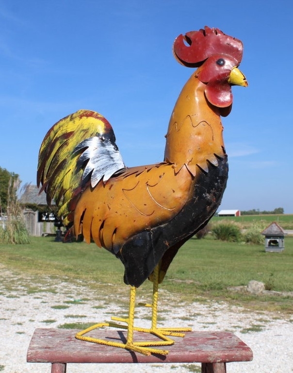 Garden Statue Recycled Metal Caramel Finish Rustic Farmhouse Bird Decor